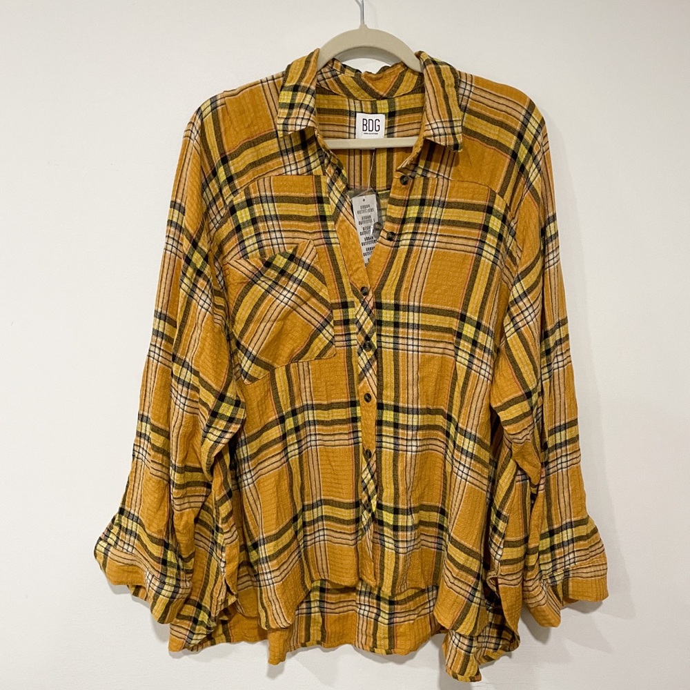 Urban Outfitters Mustard Yellow Plaid Button-Up Shirt
